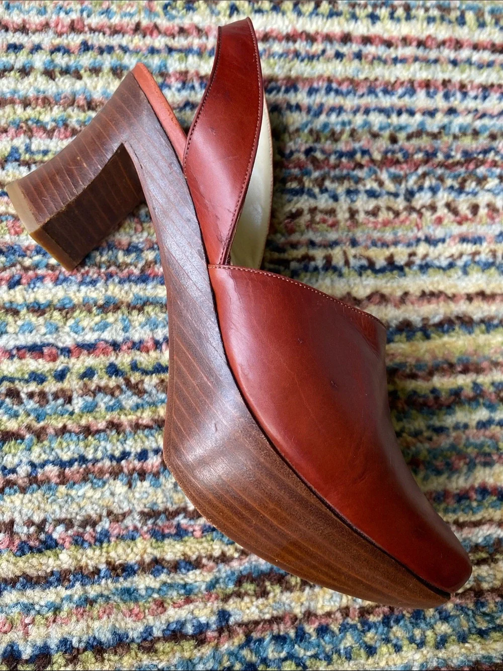 Women’s Leather Slingback Platform Heel in Rustic Red